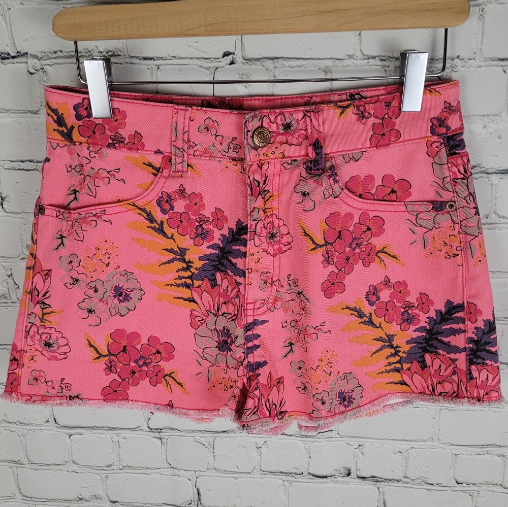 FACTORIE | Lotus floral flower raw hem denim shorts
